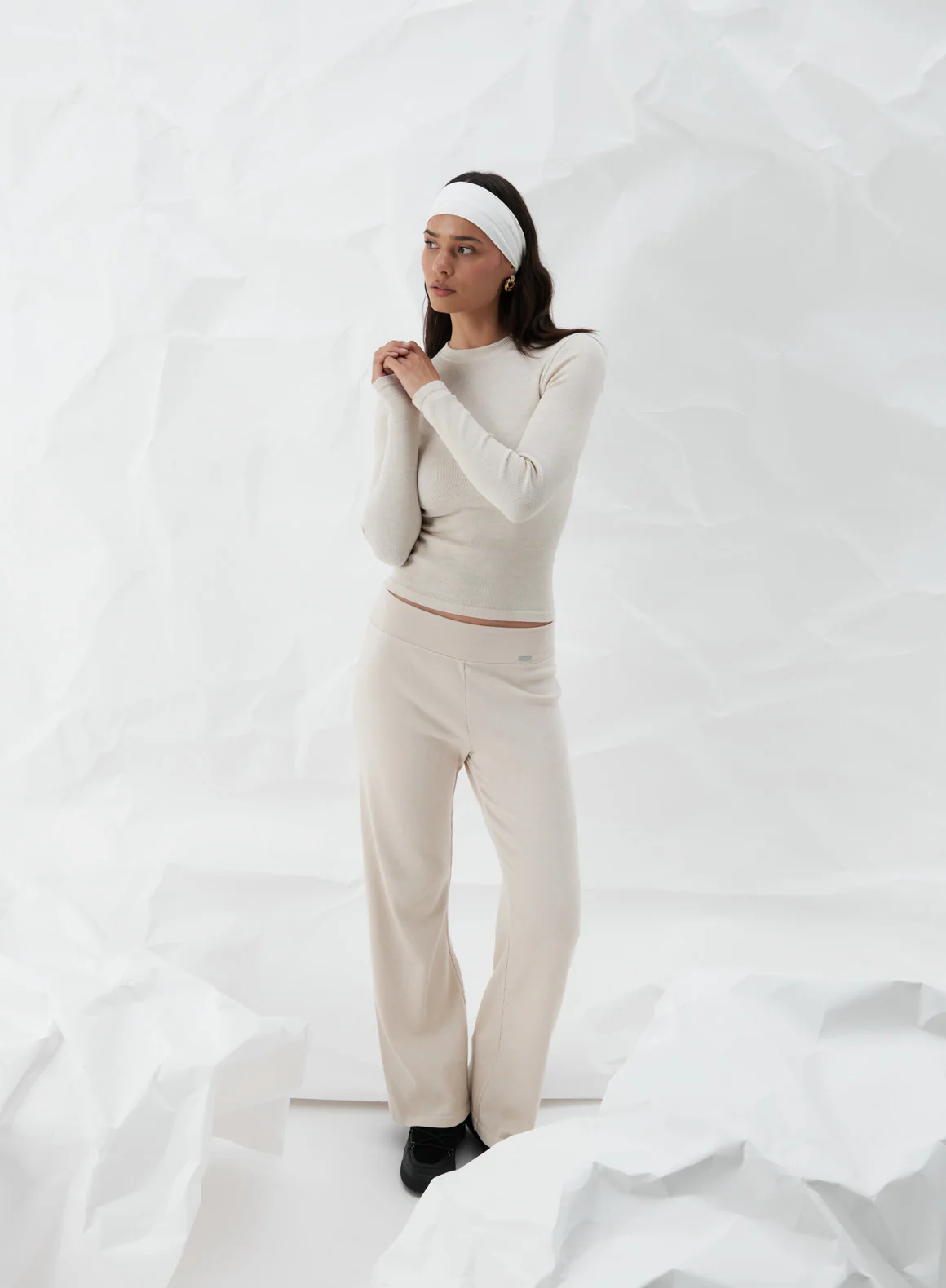 Café Au Lait Ribbed Wool Wide Pants - Image 104