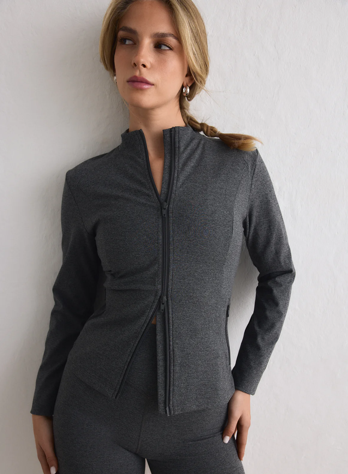 Dark Grey Melange Sense Zip Jacket - Image 2